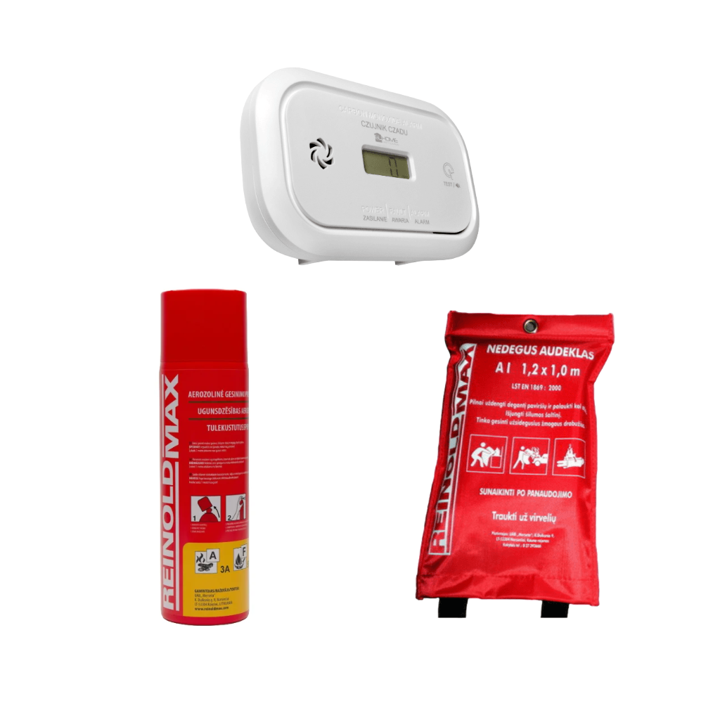 Smalkių detektoriaus, gesintuvo ir nedegaus audeklo rinkinys EUR-14