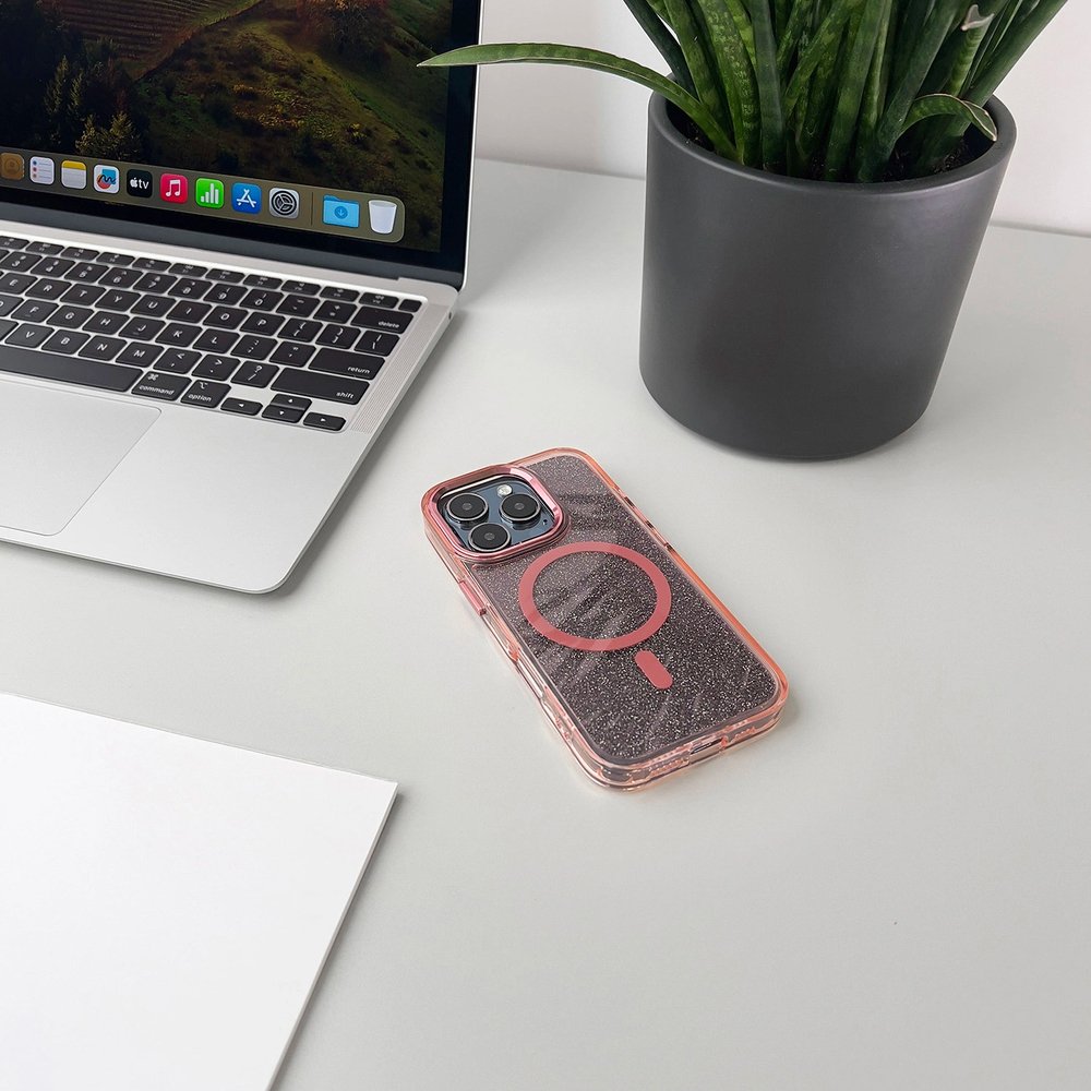 Blizgus dėklas, suderinamas su MagSafe, iPhone 17 Pro – rožinis - Image 6