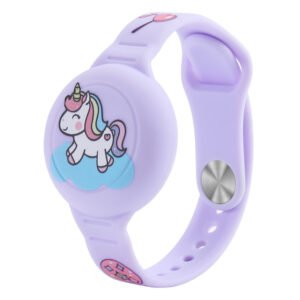AirTag Case Wristband Silicone Wristband for Kids - Purple with Unicorn