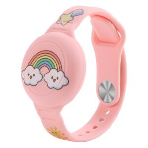 AirTag Case Wristband Silicone Wristband for Kids - Pink with Rainbow