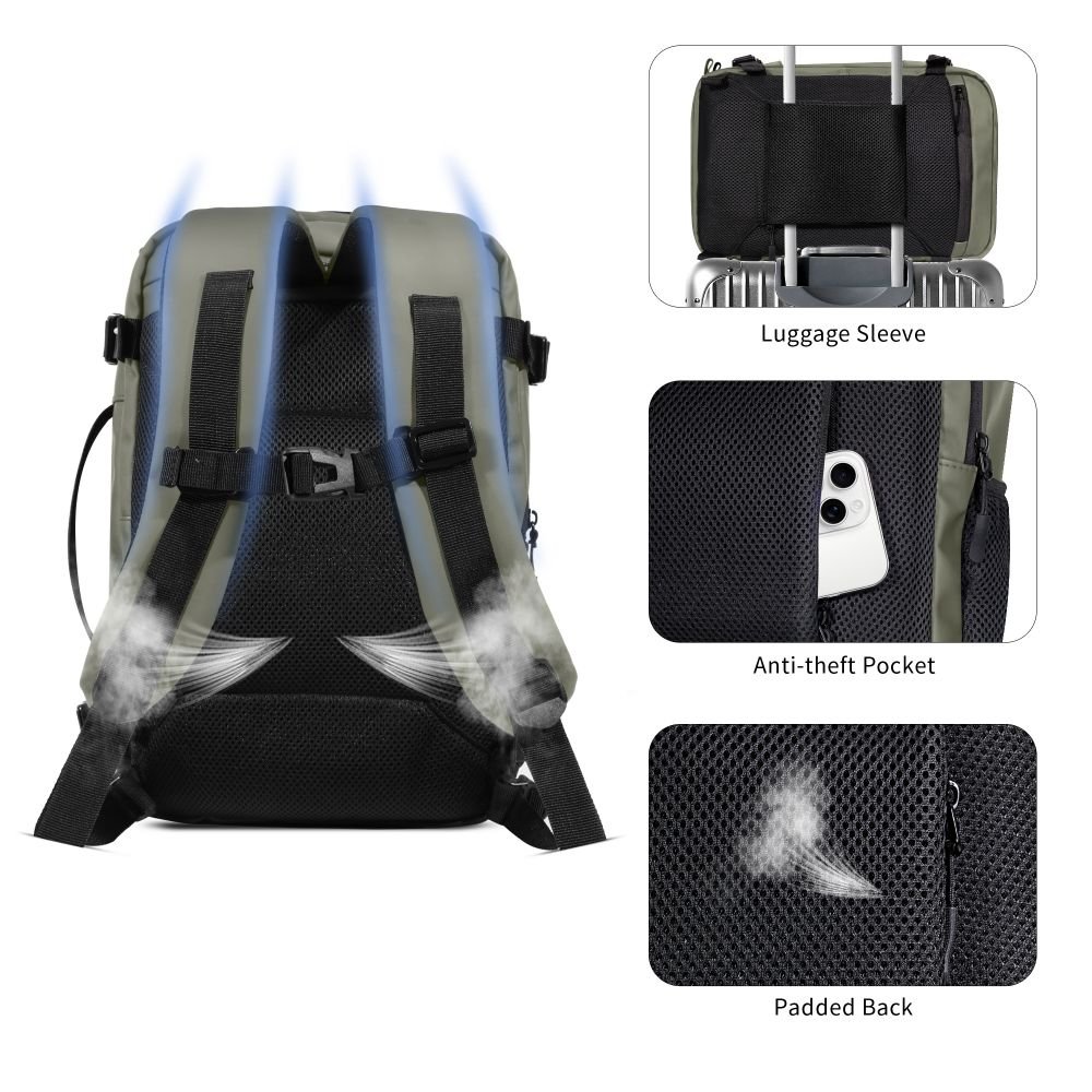 Tech-Protect Defender S50 kuprinė, skirta Ryanair ir Wizzar lėktuvams, 20 l talpos – Olive