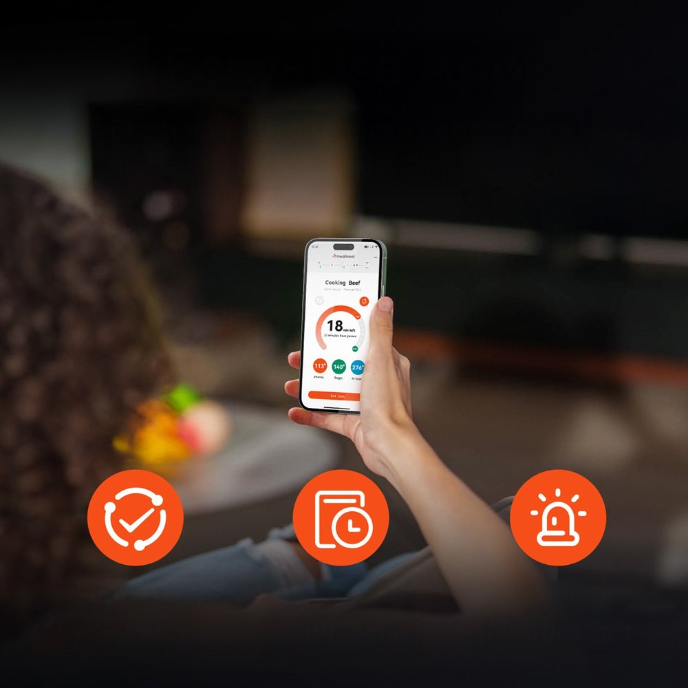 Meatmeet Pro išmanus virtuvės termometras su Bluetooth / WiFi programėle griliui, orkaitei ir rūkyklai – juodas - Image 5