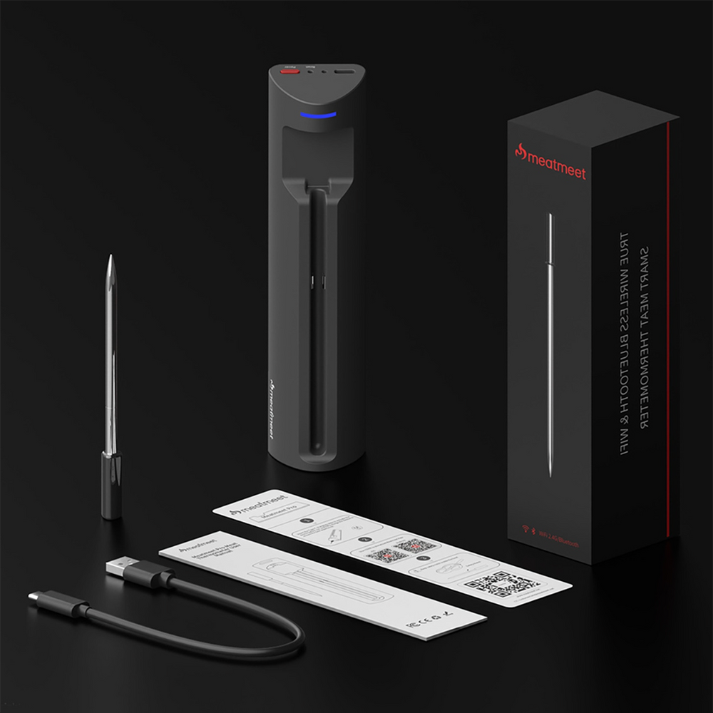 Meatmeet Pro išmanus virtuvės termometras su Bluetooth / WiFi programėle griliui, orkaitei ir rūkyklai – juodas - Image 7