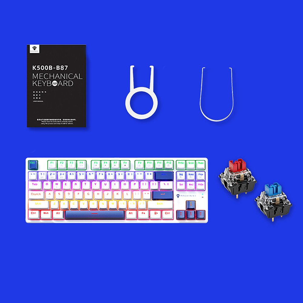 Machenike K500B-B87 laidinė mechaninė žaidimų klaviatūra su apšvietimu, Red Switch – balta - Image 14