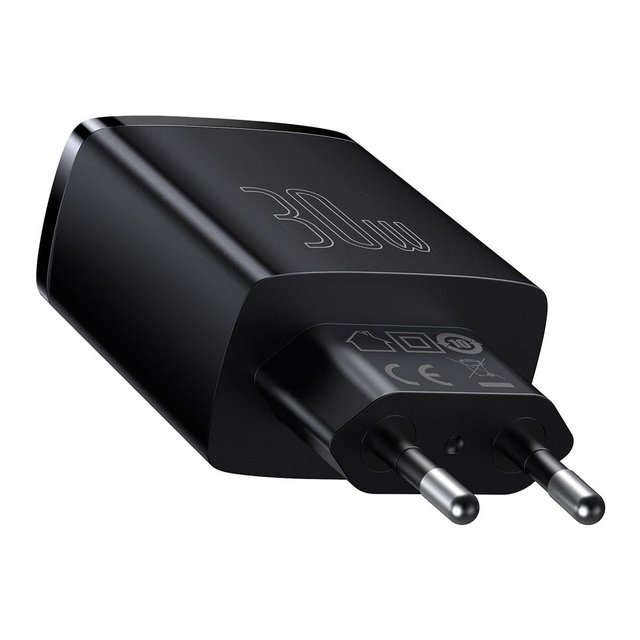 Greitasis įkroviklis Baseus Compact, 2xUSB, USB-C, PD, 3A, 30W (juodas) - Image 2