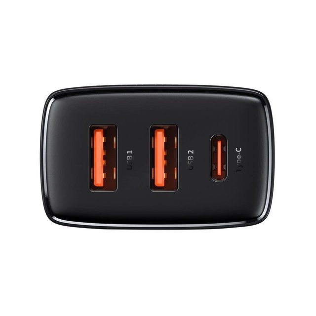 Greitasis įkroviklis Baseus Compact, 2xUSB, USB-C, PD, 3A, 30W (juodas) - Image 3