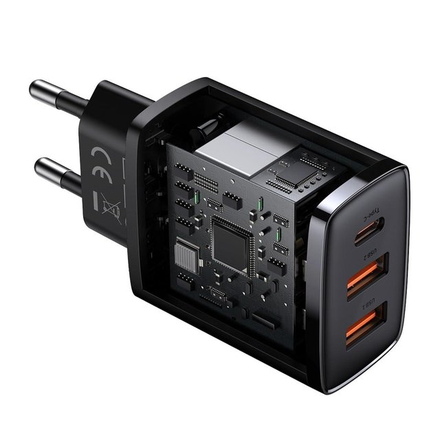 Greitasis įkroviklis Baseus Compact, 2xUSB, USB-C, PD, 3A, 30W (juodas) - Image 4