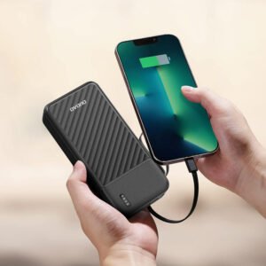 Dudao K11 Pro 20000 mAh išorinė baterija su integruotais kabeliais – juoda