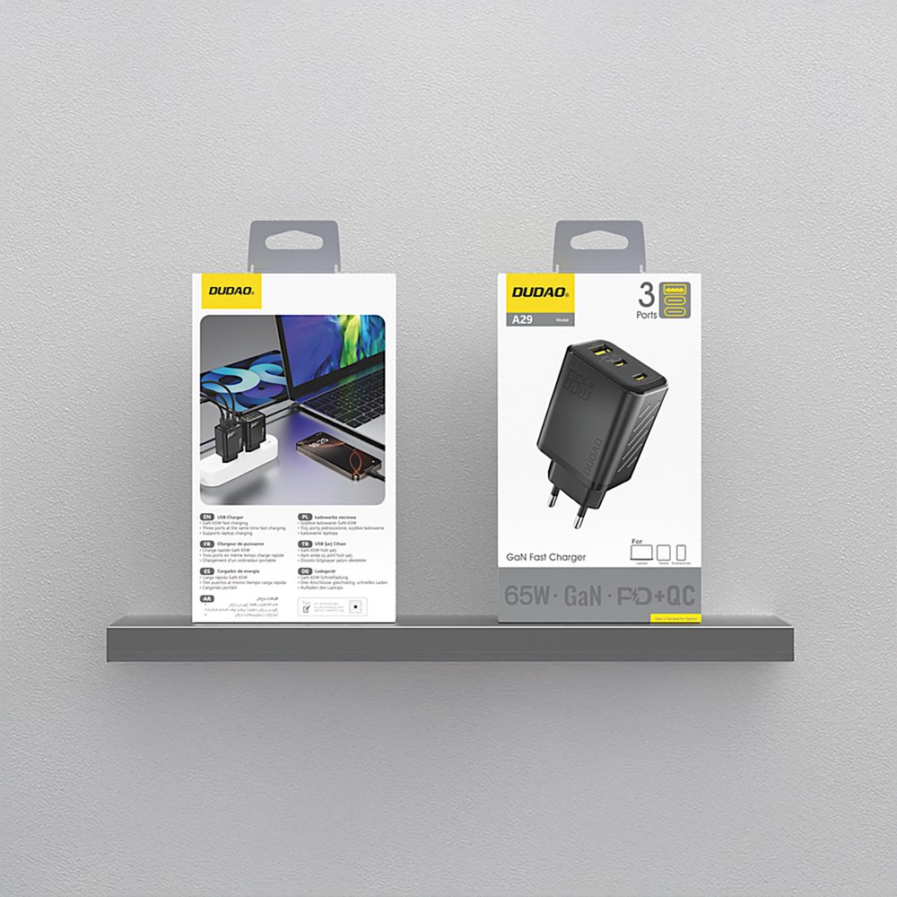 Dudao A29 65 W GaN sieninis įkroviklis 2×USB-C + USB-A – juodas - Image 3