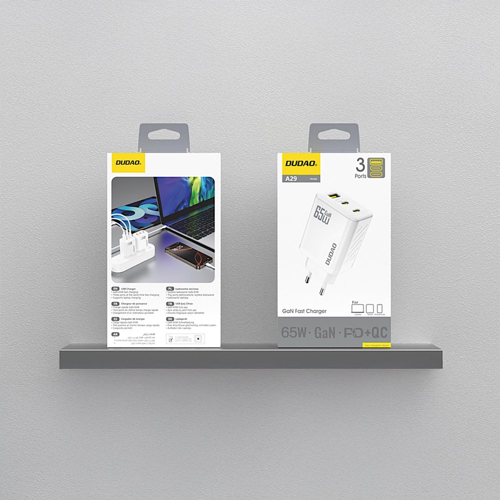 Dudao A29 65 W GaN sieninis įkroviklis 2×USB-C + USB-A – baltas - Image 3