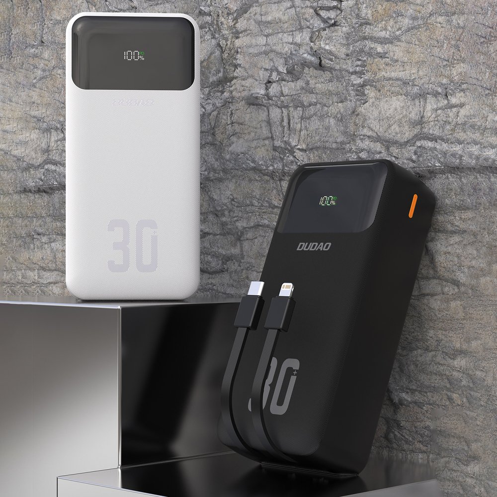 Dudao K15MAX 30000 mAh 22,5 W PD išorinė baterija su integruotais laidais – juoda - Image 3