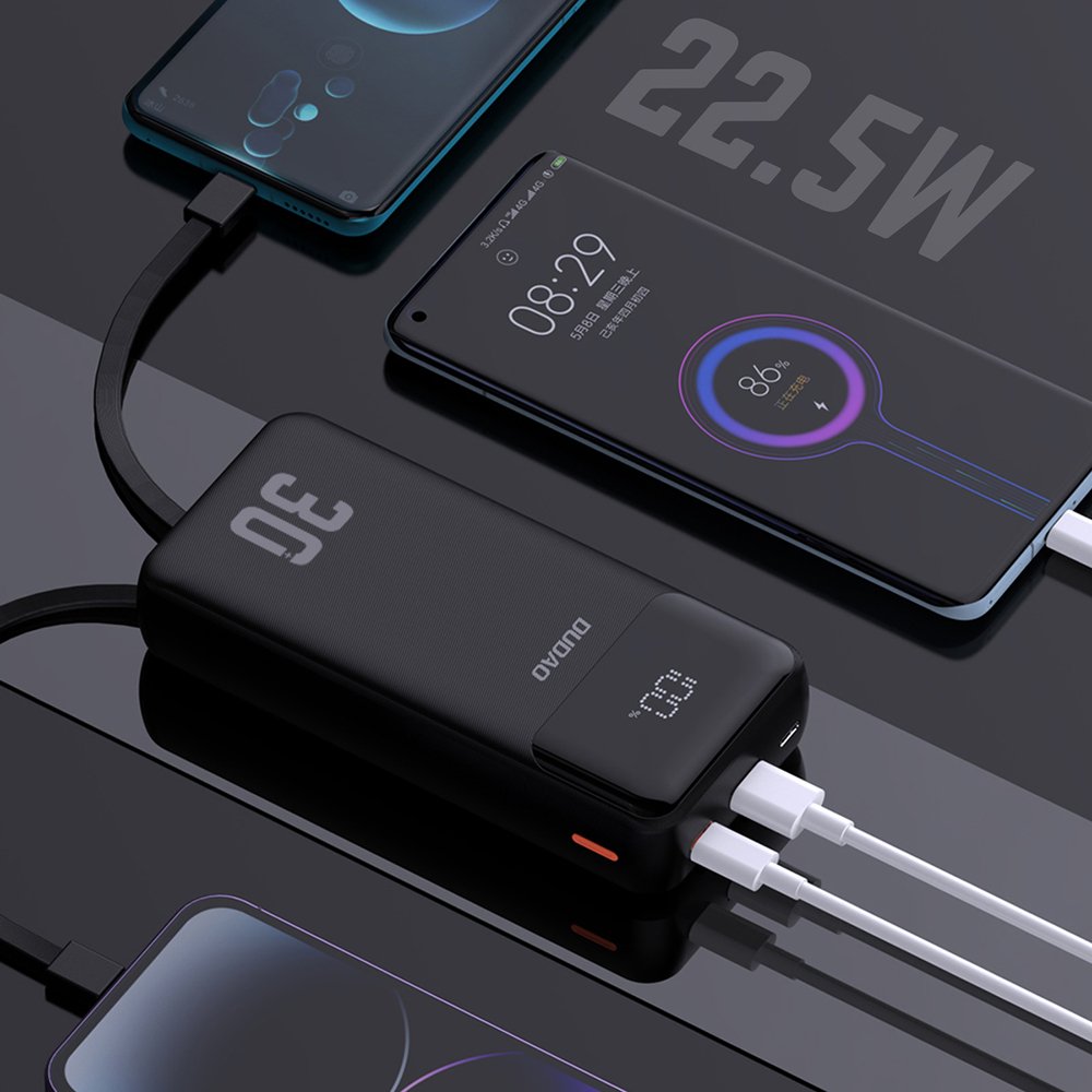 Dudao K15MAX 30000 mAh 22,5 W PD išorinė baterija su integruotais laidais – juoda - Image 4