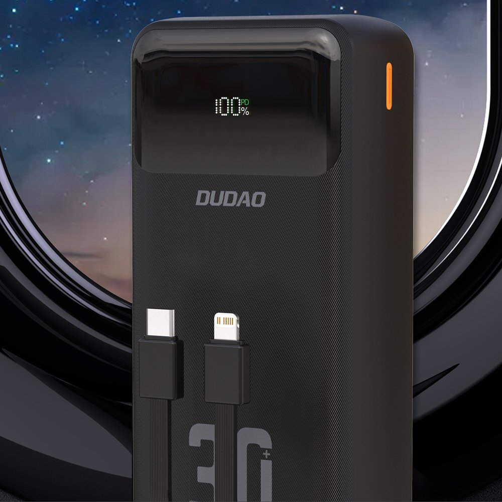 Dudao K15MAX 30000 mAh 22,5 W PD išorinė baterija su integruotais laidais – juoda - Image 5