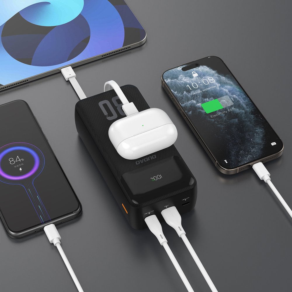 Dudao K15MAX 30000 mAh 22,5 W PD išorinė baterija su integruotais laidais – juoda - Image 7