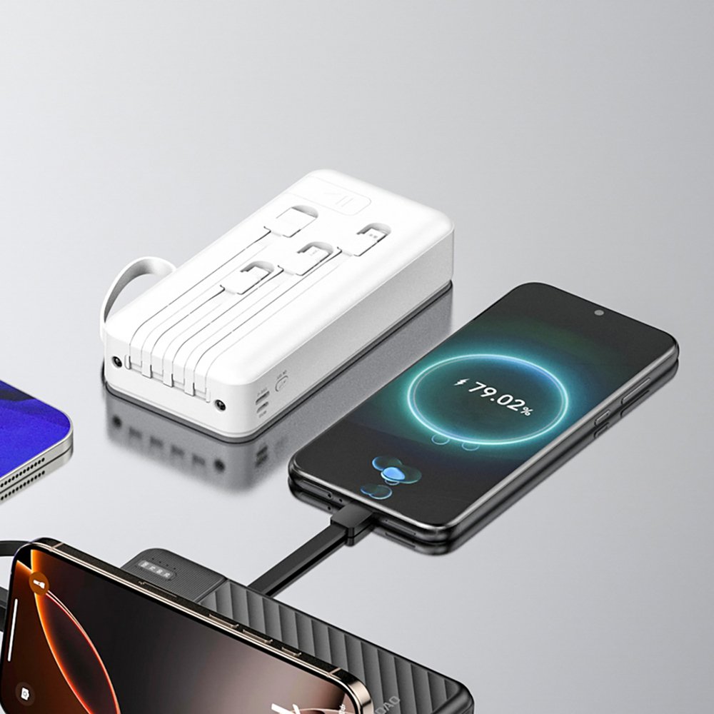 Dudao K11 Pro 20000 mAh išorinė baterija su integruotais laidais – balta - Image 2