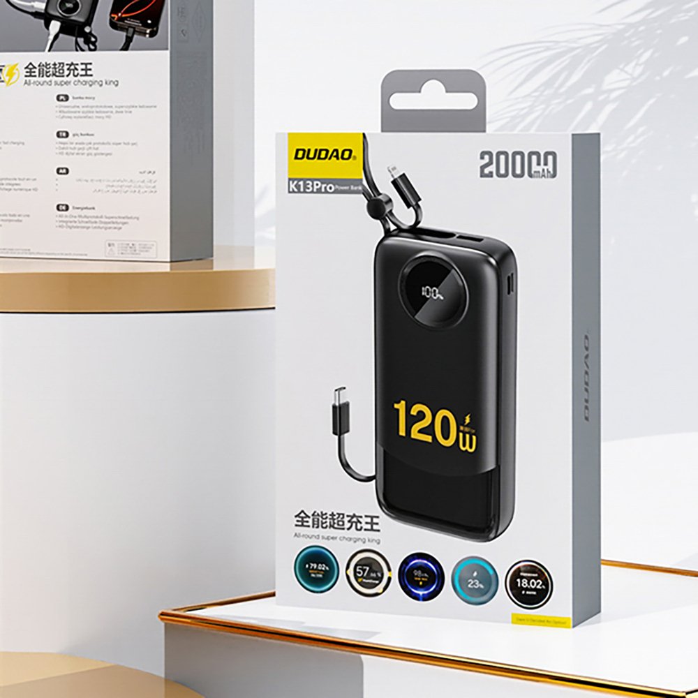 Dudao K13Pro 20000 mAh išorinė baterija su integruotu laidu – juoda - Image 4