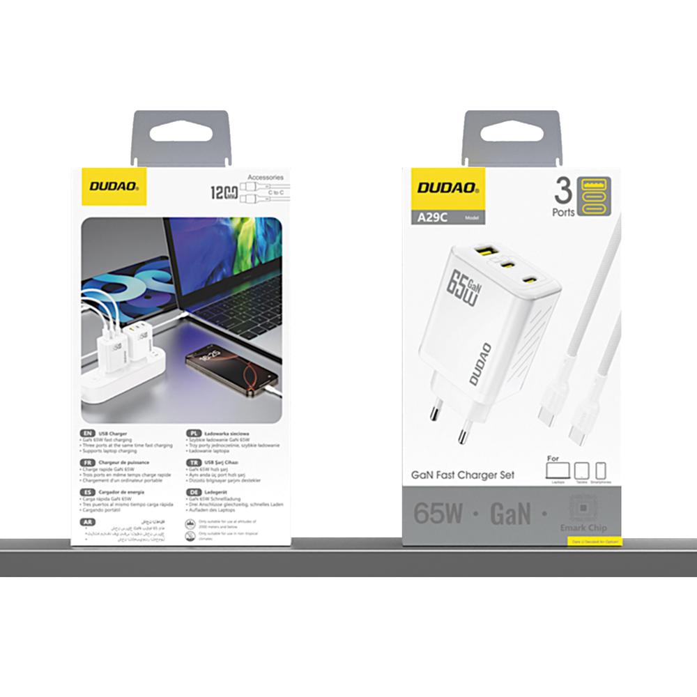 Dudao A29C 65 W GaN sieninis įkroviklis su USB-C laidu – baltas - Image 7