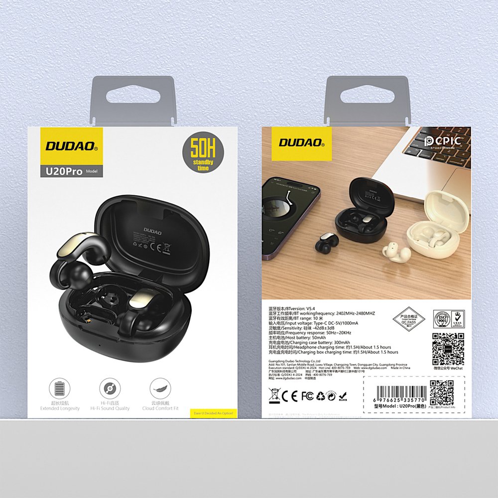 Dudao U20 Pro TWS Bluetooth belaidės ausinės – juodos - Image 5