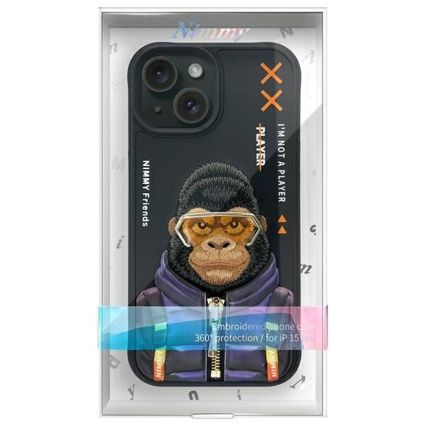 Nimmy Cool&Cute 2.0 Monkey dėklas iPhone 15 – juodas - Image 13