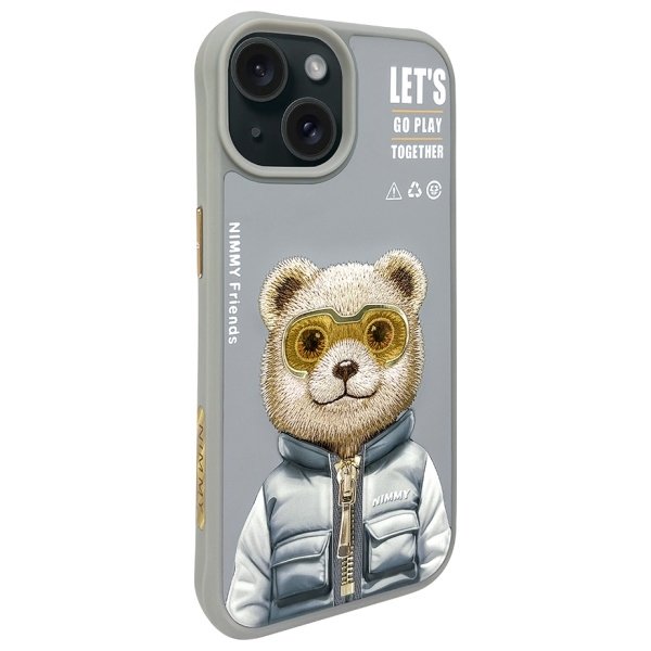 Nimmy Cool&Cute 2.0 Bear dėklas iPhone 15 – pilkas - Image 2