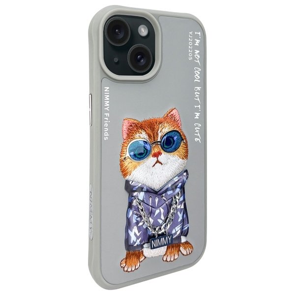 Nimmy Glasses Cool Cat dėklas iPhone 15 – pilkas - Image 2