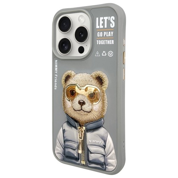 Nimmy Cool&Cute 2.0 Bear dėklas iPhone 15 Pro – pilkas - Image 2