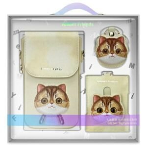 Nimmy Big Eyed Pet 2.0 Cat 3-in-1 Set: Phone Bag + Wallet + Tracker Case - Beige