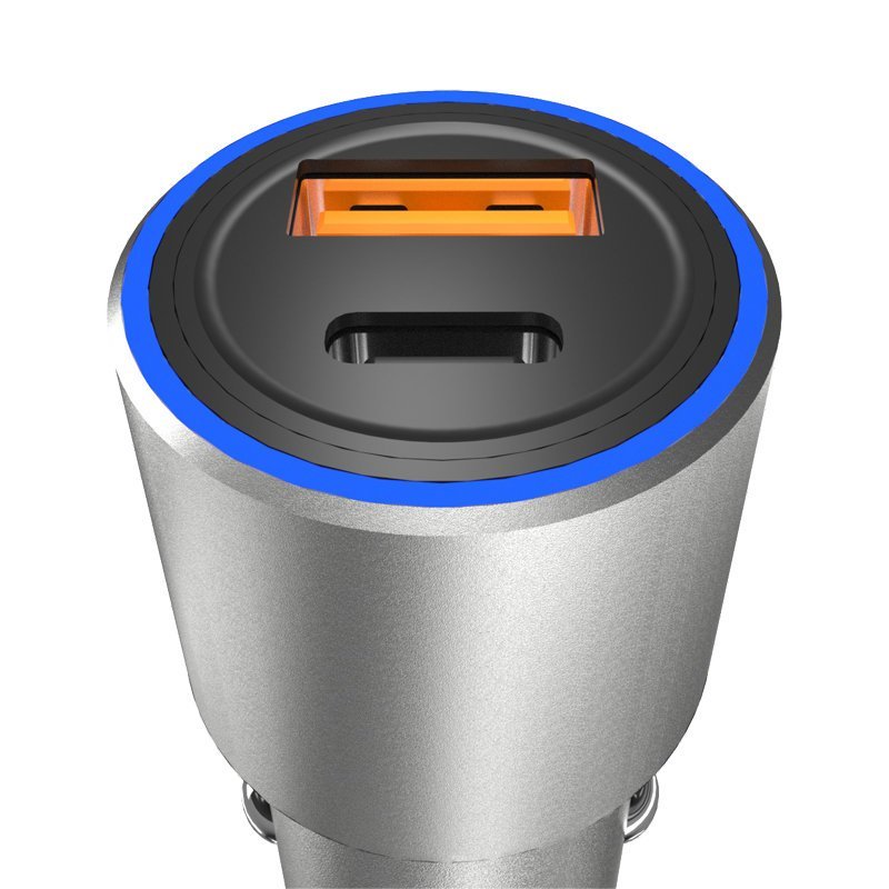Dudao R4PQ USB / USB-C automobilinis įkroviklis 22,5 W Power Delivery / Quick Charge – pilkas - Image 2