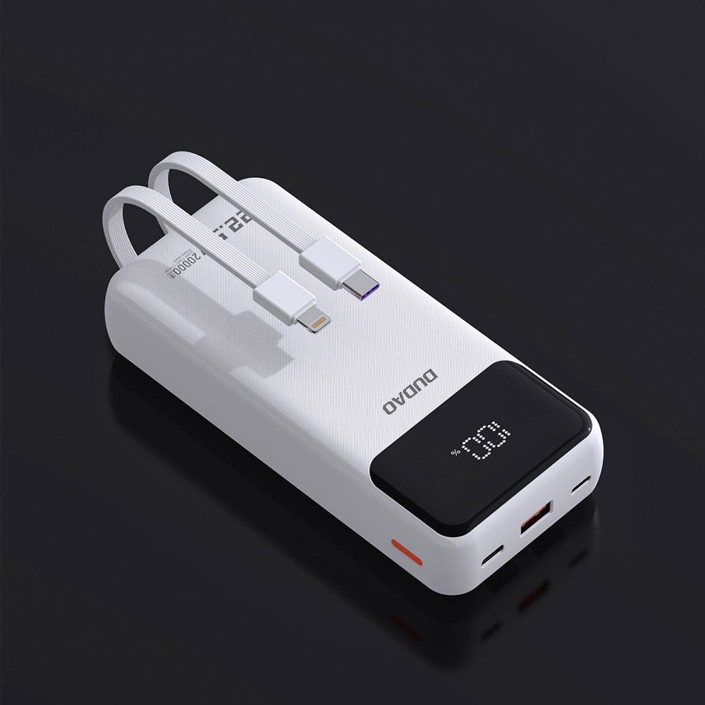 Dudao K15Pro 20000 mAh 22,5 W PD išorinė baterija su integruotais Lightning ir USB-C laidais – balta - Image 7