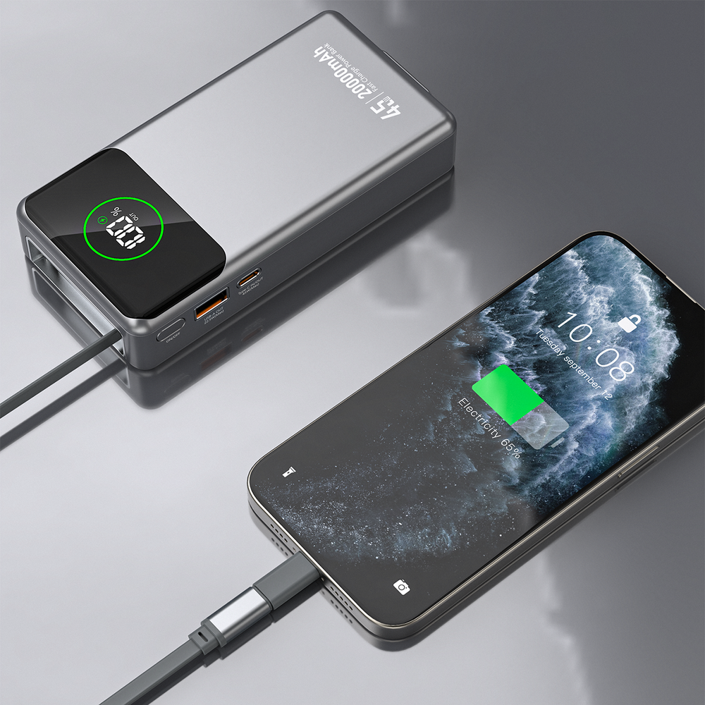 Dudao K31 Pro 45 W 20000 mAh išorinė baterija su integruotu ištraukiamu USB-C laidu – pilka - Image 10
