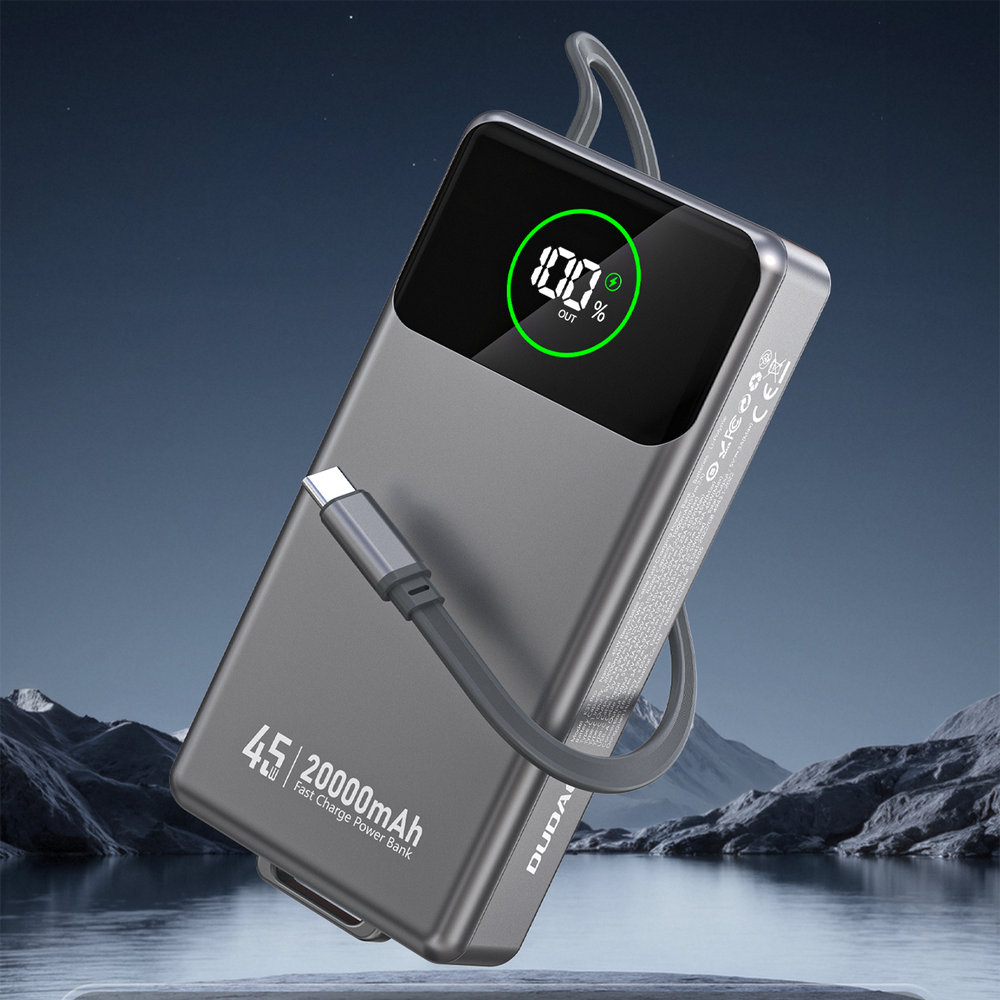 Dudao K31 Pro 45 W 20000 mAh išorinė baterija su integruotu ištraukiamu USB-C laidu – pilka - Image 3