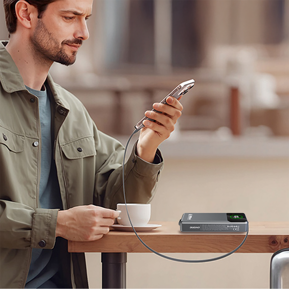 Dudao K31 Pro 45 W 20000 mAh išorinė baterija su integruotu ištraukiamu USB-C laidu – pilka - Image 6