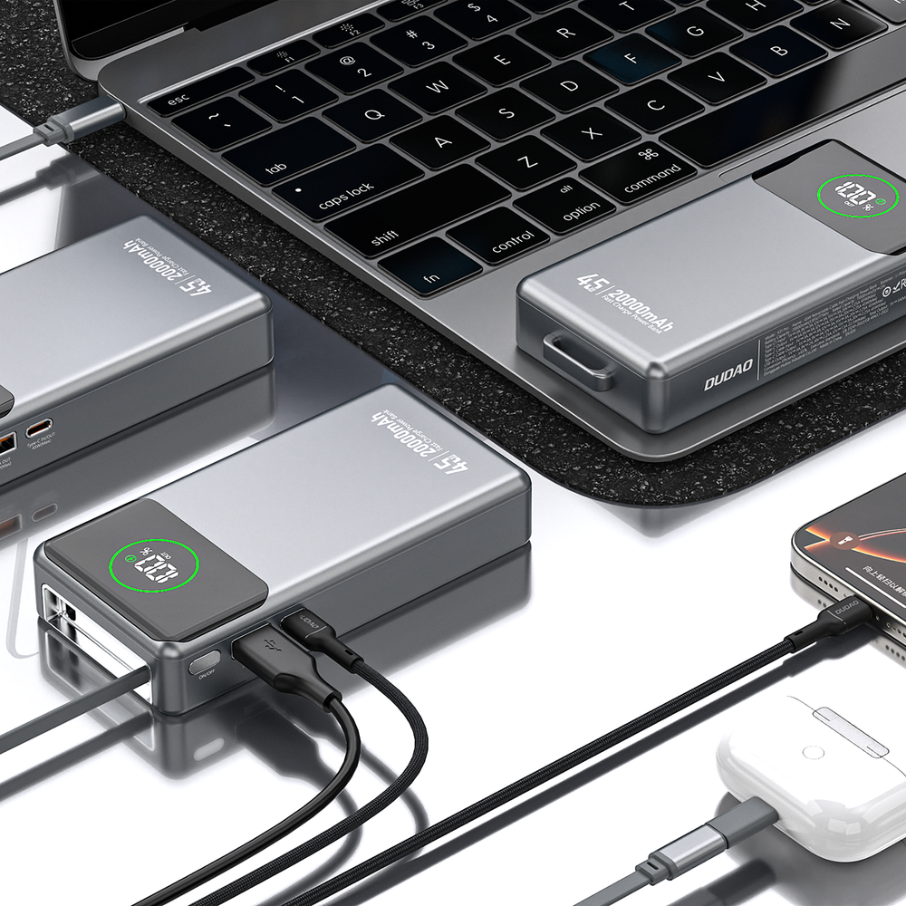 Dudao K31 Pro 45 W 20000 mAh išorinė baterija su integruotu ištraukiamu USB-C laidu – pilka - Image 7