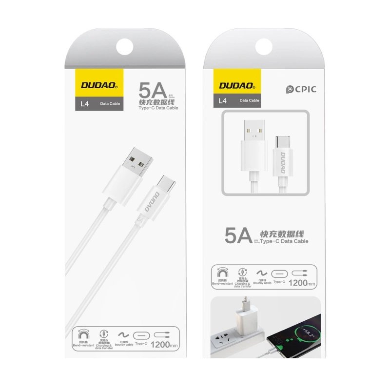 Dudao USB – USB-C kabelis 2.1A, 1 m – baltas (L4T) - Image 9
