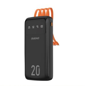 Dudao large capacity powerbank with 4 built-in cables 20000mAh USB Type C + micro USB + Lightning + USB-A (input) - black (Dudao K6Pro+)