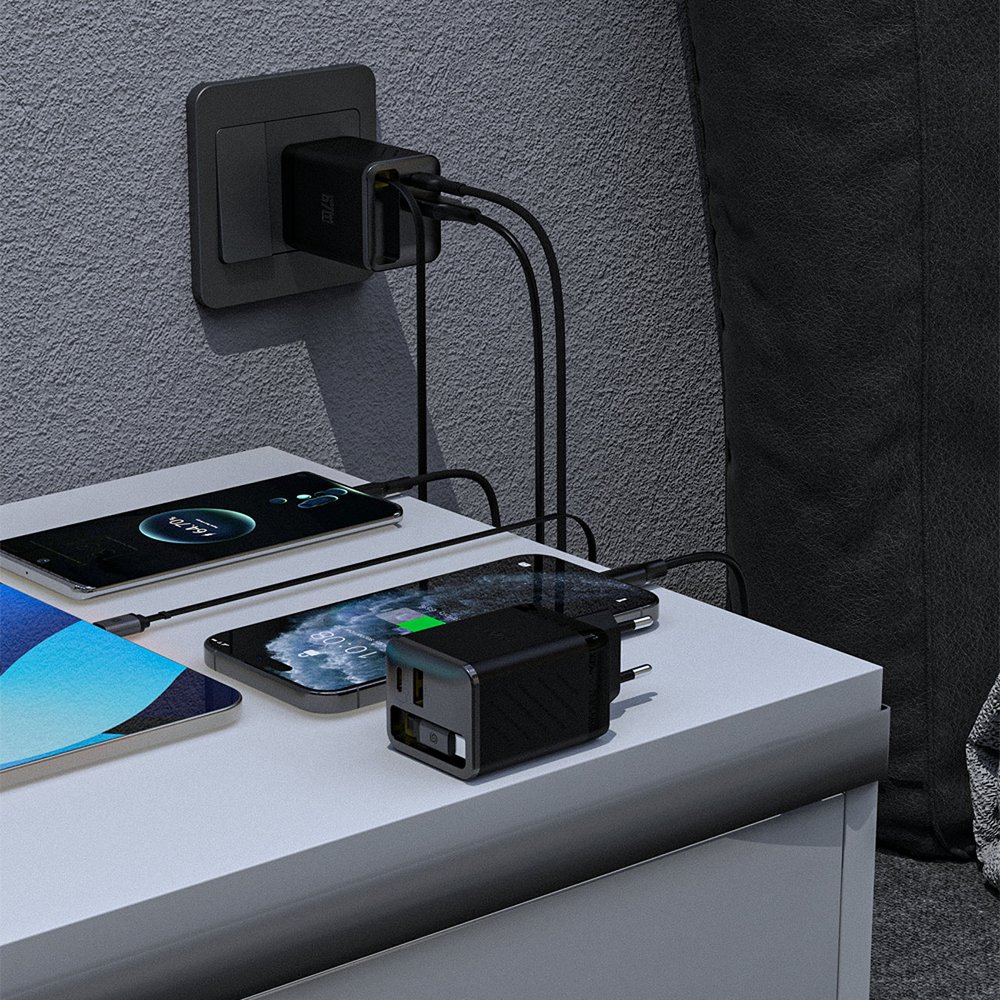 Dudao A67EU GaN 67W sieninis įkroviklis su ištraukiamu USB-C Power Delivery Quick Charge laidu – juodas - Image 5
