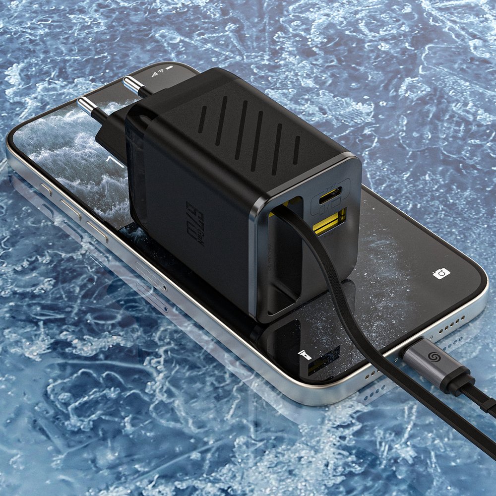 Dudao A67EU GaN 67W sieninis įkroviklis su ištraukiamu USB-C Power Delivery Quick Charge laidu – juodas - Image 7