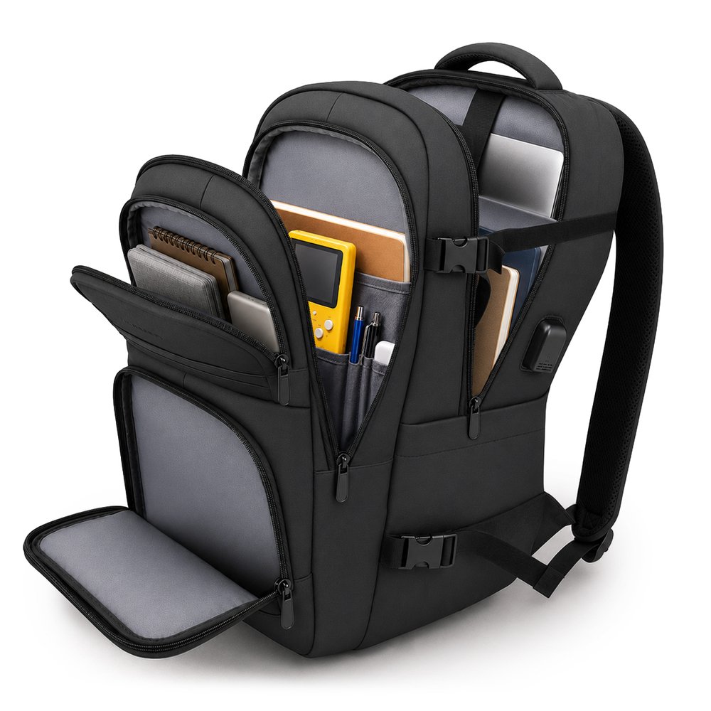 Wozinsky WPW-20L kuprinė su 15” nešiojamojo kompiuterio skyriumi, 40 × 20 × 25 cm, rankiniam bagažui – juoda - Image 2