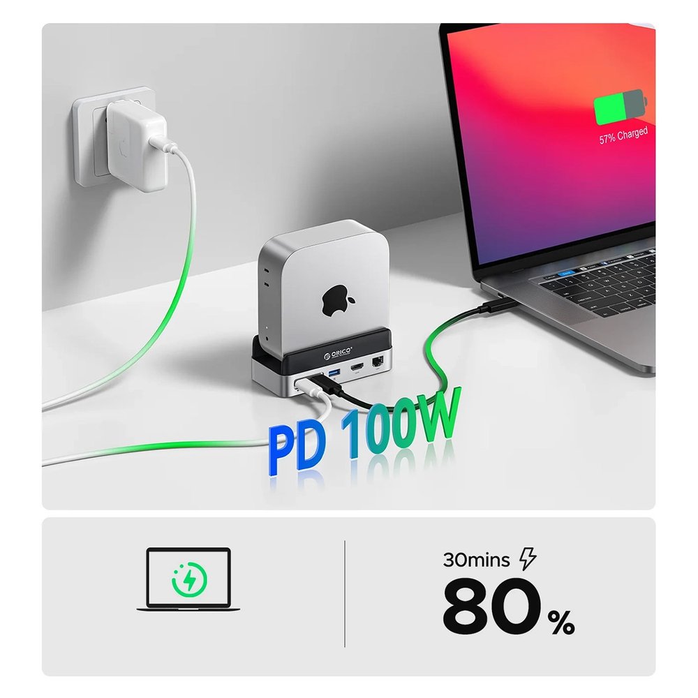 Orico MiniDock 10-in-1 prijungimo stotelė su SSD disko lizdu – sidabrinė - Image 5