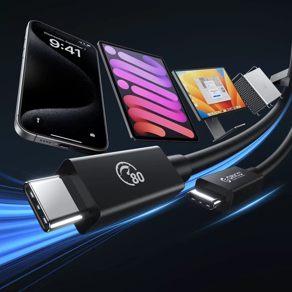Orico USB4 kabelis, suderinamas su Thunderbolt 5, 80Gb/s, 240W, USB-C – USB-C, 2 m – juodas - Image 3