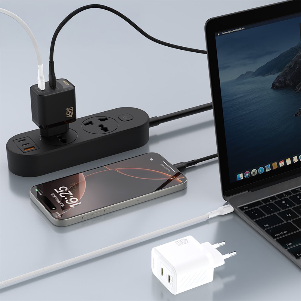 Dudao A28PEU PD 45 W GaN sieninis įkroviklis su 2×USB-C – juodas - Image 3