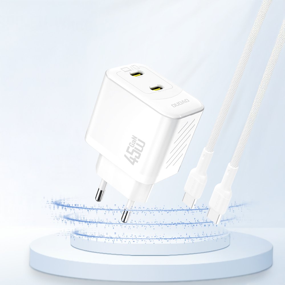 Dudao A28PEU PD 45 W GaN sieninis įkroviklis su 2×USB-C – baltas - Image 2