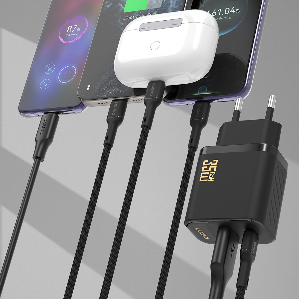 Dudao A27MaxCEU PD/QC 35 W GaN sieninis įkroviklis USB-A + USB-C su USB-C laidu – juodas - Image 2