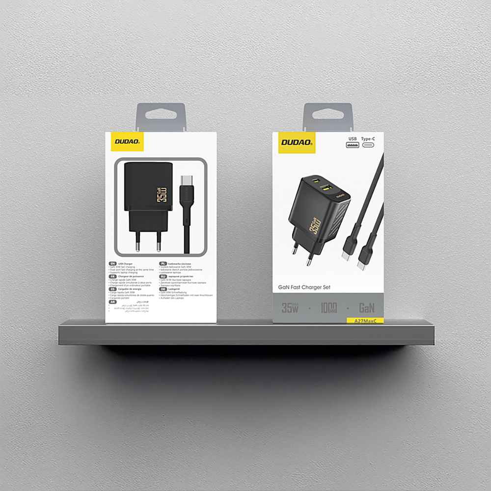 Dudao A27MaxCEU PD/QC 35 W GaN sieninis įkroviklis USB-A + USB-C su USB-C laidu – juodas - Image 5
