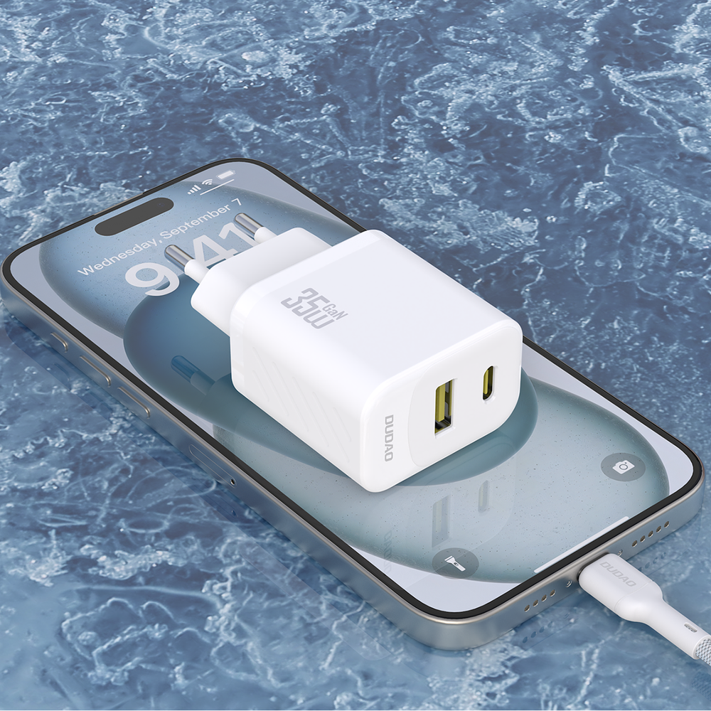 Dudao A27MaxCEU PD/QC 35 W GaN sieninis įkroviklis USB-A + USB-C su USB-C laidu – baltas - Image 5