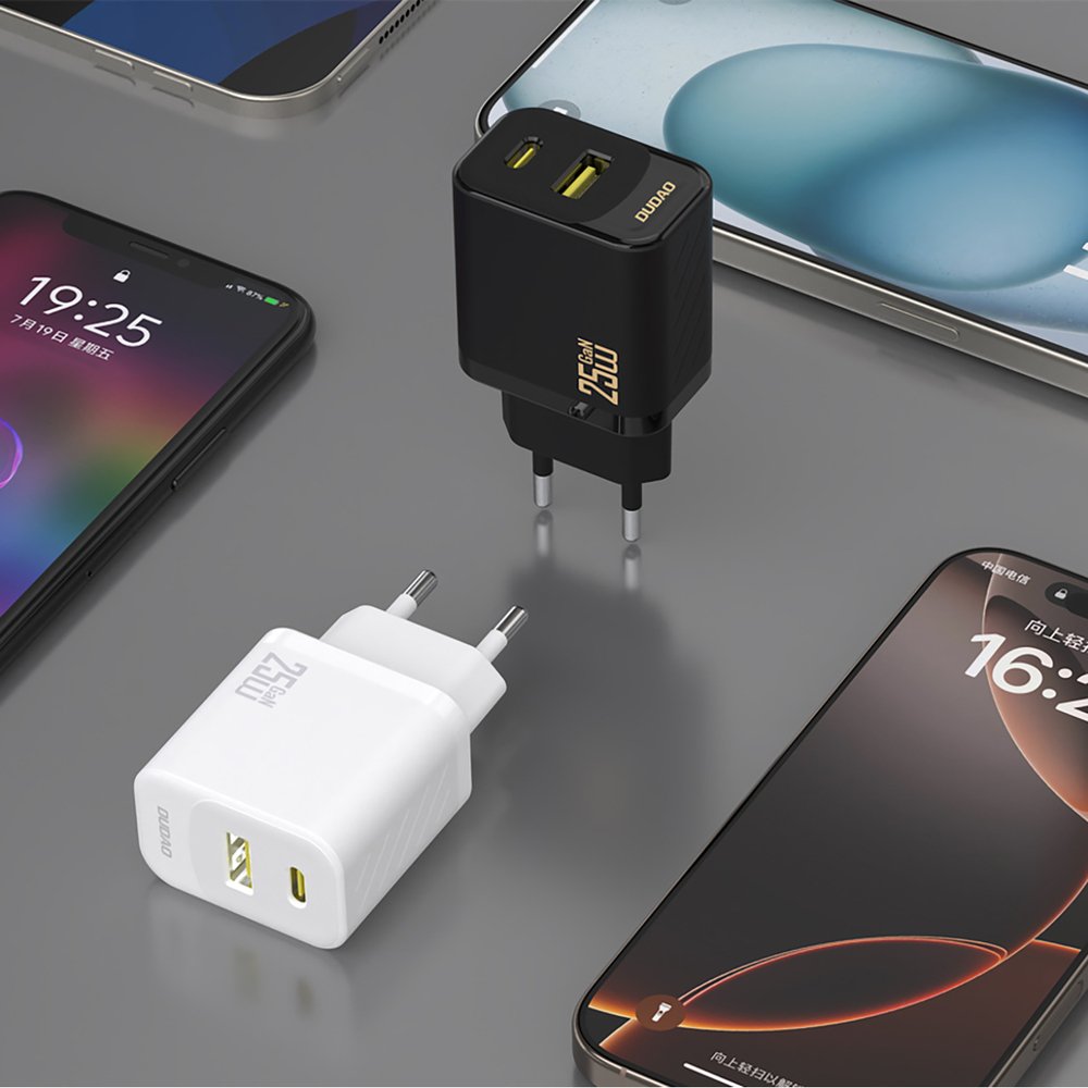 Dudao A26TCEU PD/QC 25 W GaN sieninis įkroviklis USB-A + USB-C su USB-C laidu – juodas - Image 3