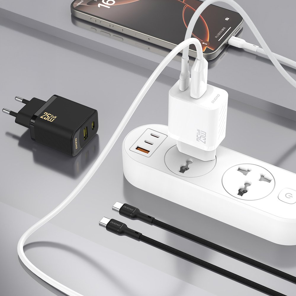 Dudao A26TCEU PD/QC 25 W GaN sieninis įkroviklis USB-A + USB-C su USB-C laidu – juodas - Image 4