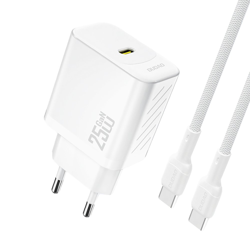 Dudao A27CEU PD 25W GaN USB-C Wall Charger with USB-C Cable - White
