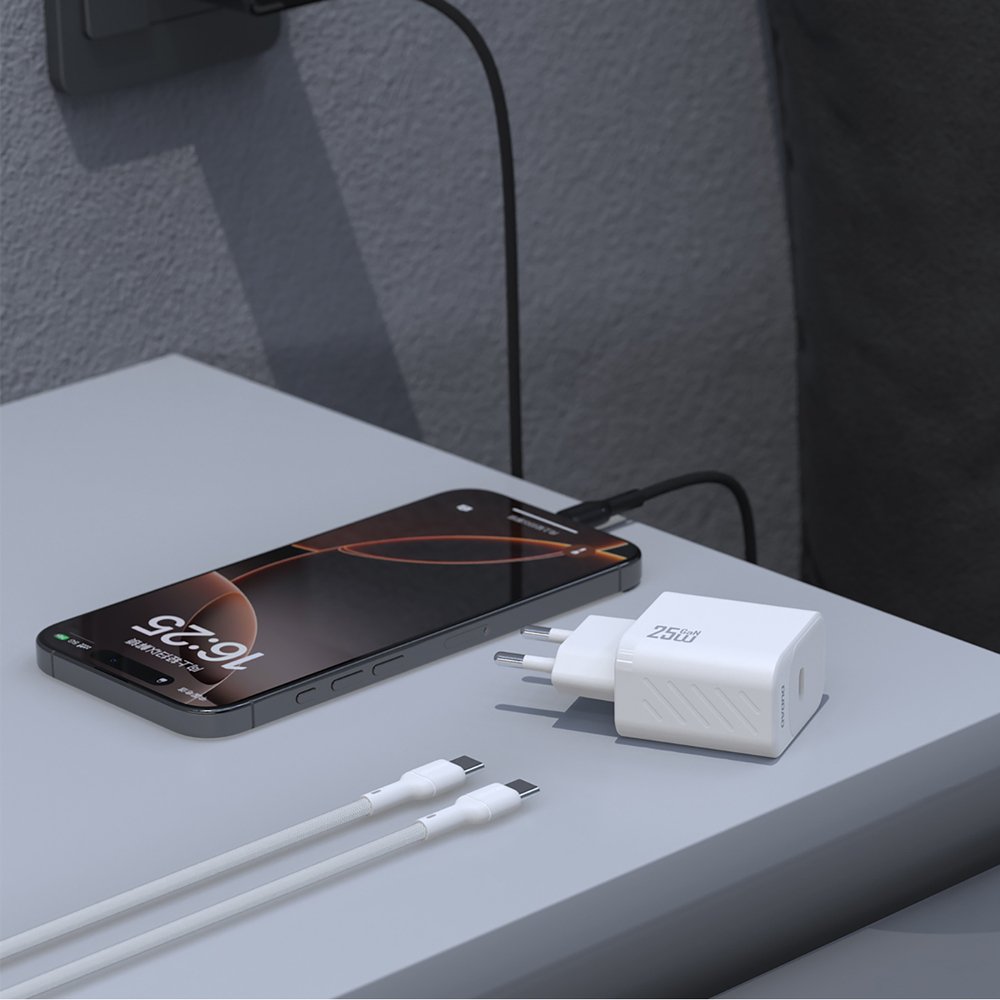 Dudao A27CEU PD 25 W GaN USB-C sieninis įkroviklis su USB-C laidu – baltas - Image 2