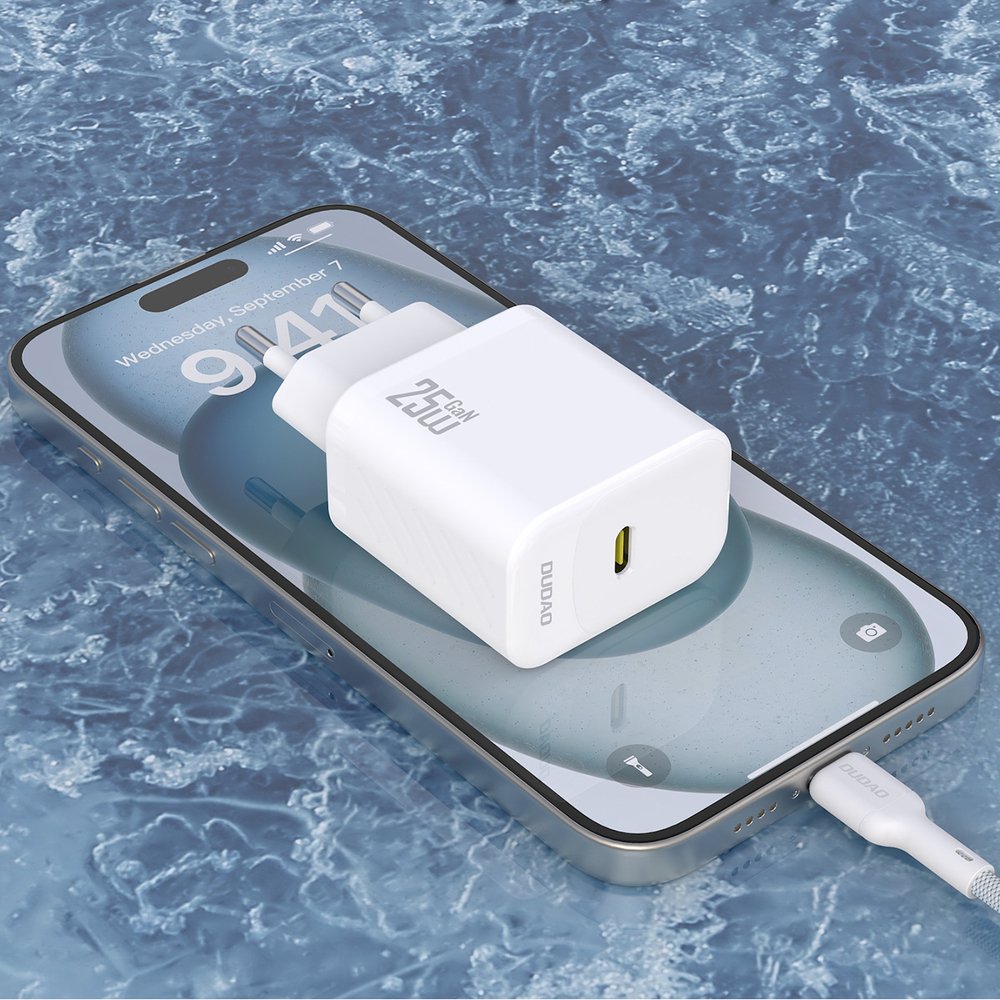 Dudao A27CEU PD 25 W GaN USB-C sieninis įkroviklis su USB-C laidu – baltas - Image 4